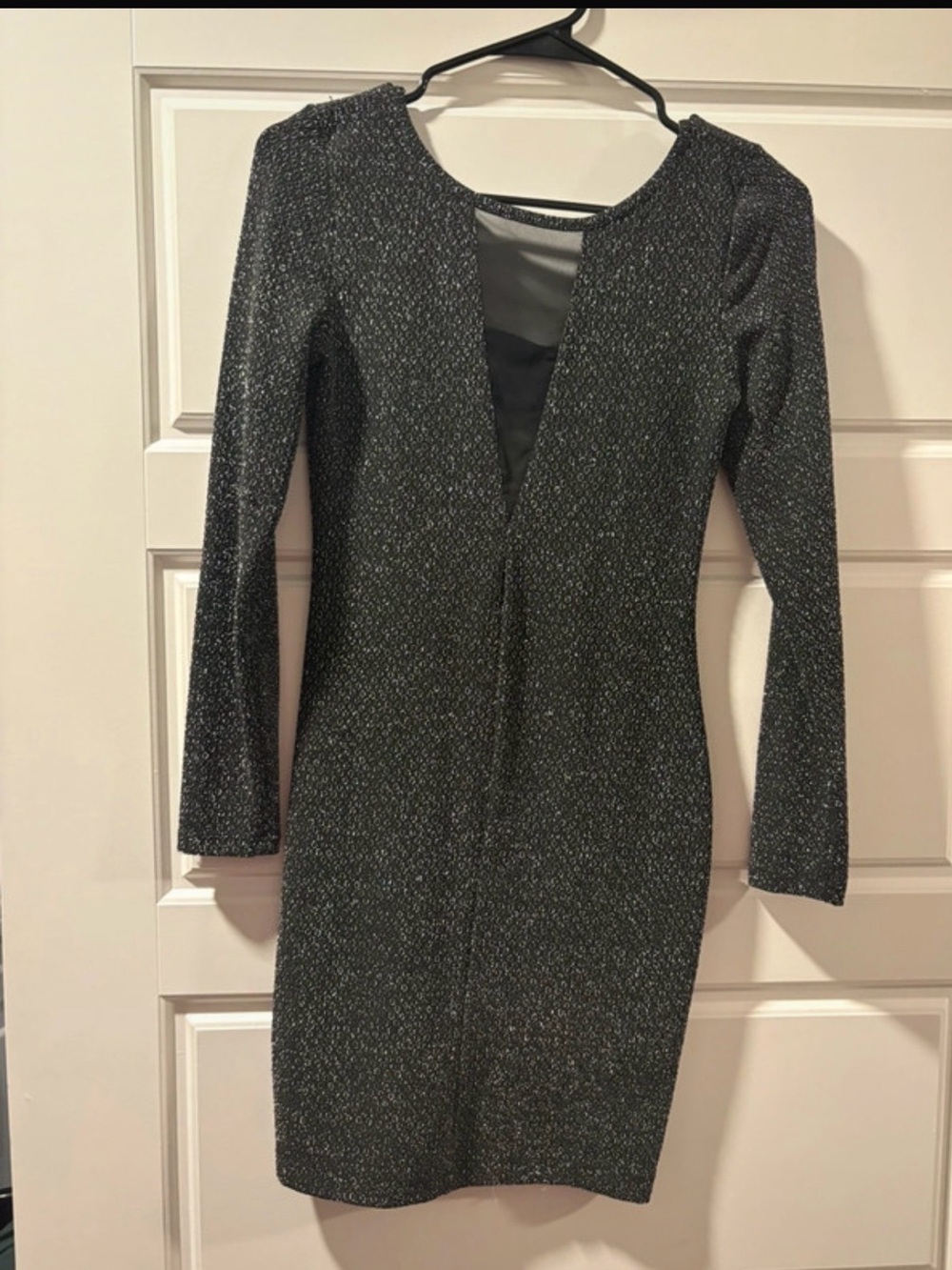 Emerald Sundae Sparkling Black Long-Sleeve Deep V Bodycon Dress
